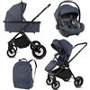 BabyLux® Passeggino 3in1 CASTOR, Set Pieghevole di Passeggino Leggero | Combinati con Navicella, Seggiolino per Sportivo, Marsupio I-Size, Borsa Fasciatoio e Altri Accessori, Protezione UV 50+