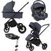BabyLux® Passeggino 4in1 CASTOR, Set Pieghevole di Passeggino Leggero | Combinati con Navicella, Passeggino da Viaggio, Seggiolino Auto i-Size, Base Auto, 4 posizioni reclinabili, 0-22 kg, UV