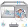FIVMEN Box 127 x 127 cm con 50 palline da gioco, griglia per gattonare e 4 anelli - Playpen portatile, spaziale grigio