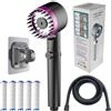 Pazvoza Doccino Filtrante, Doccino per Doccia, con 5 Filtri, Tubo da 1,5 m, Soffione Doccia ad Alta Pressione con 4 Modalità di Getto, Risparmio Idrico 30% (black purple)