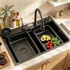 DSMRLEOP Lavello a cascata, Lavello Cucina 1 Vasca in Acciaio Inox, set lavello domestico, lavello multifunzionale, lavello nero-grigio con sifone e Set di Drenaggio, e vari accessor(Black#2A,65x50cm)