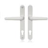 Schlosser Technik Maniglia per porta con meccanismo interno a molla, in PVC-U, distanza maniglia/serratura 92 mm, distanza tra centri di fissaggio delle viti 210 mm, con doppia smaltatura, set doppio, bianco