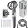 Pazvoza Doccino Filtrante, Doccino per Doccia, con 5 Filtri, Tubo da 1,5 m, Soffione Doccia ad Alta Pressione con 4 Modalità di Getto, Risparmio Idrico 30% (gunmetal gray)