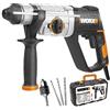 WORX WX339.3 Martello perforatore 3 in 1-800 W - 2,5 J - ⌀13 mm (0 - 5300 cpm, mandrino SDS, variatore di velocità, fornito con valigetta, maniglia, mandrino aggiuntivo, punte e scalpellino)