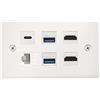 Halokny HDMI USB3.0 CAT tipo-c piastra da parete, 6 porte presa a muro, 2 x HDMI Keystone Jack + 2 x USB 3.0 +1 xType C+1 x CAT6 RJ45 Keystone Jack, per piastra a parete, bianco
