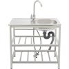 Legwfdthy Lavello da cucina in acciaio inox - Lavello da cucina a incasso in acciaio inox per esterni - Con rubinetto da cucina - 75 x 40 x 78 cm