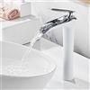 XDSMB Miscelatore Lavabo Bagno Alto Rubinetto A Cascata A 1 Foro Rubinetto Lavandino Bagno Alto In Ottone,bianco+argento