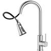 SREWOHS PRO Rubinetto miscelatore per lavello da cucina con doccetta estraibile, 1 foro girevole a 360°, maniglia singola, in acciaio inox, rubinetto da cucina con 4 funzioni, in nichel spazzolato