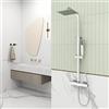 OCEAN ITALY S.R.L. OCEAN ITALY Set Doccia Completo di Soffione, Doccetta, Rubinetto Quadrati, Saliscendi Doccia Termostatico, Doccia Soffione 20x20cm in Acciaio Inox Lucido Cromato, Altezza Regolabile 75-115cm
