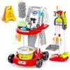 deAO Carrello Pulizie Giocattolo, Set Aspirapolvere per Bambini (Rosso) | Secchio, Scopa, Aspirapolvere, Spazzole, Paletta, Spazzola a Mano, Aspirapolvere Funzionante, Gioco di Ruolo, Bordi Lisci
