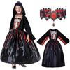 KTWSUEF Costume Vampira Bambina,Vestito Vampira Bambina con Collana,Gotico Dracula Medievale Costume Vampiro Bambino per Halloween Carnevale Cosplay-M (8-10 anni)