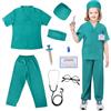 LEADSTAR Costume Dottore Bambino,Set di Gioco per Ginta del Dottoressa,Giocattolo Educativo Gioco del Dottore per Ragazze 3-10 Anni,Per Halloween Carnevale e Giochi di Ruolo (Verde, S)