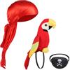 Eco-Fused Set di Accessori da Pirata Pappagallo - Pappagallo di Peluche a Spalla, Bandana, Benda sull'occhio e Panno per la Pulizia