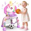 POPERFUN Canestro Basket da Camera e Porta da Calcio per Bambini 1-3 Anni, Mini Canestro Basket con Luci Musica Sonora, Giocattoli Unicorno Bambina per Ragazze, Regali di Compleanno di Natale