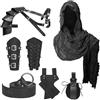 JDFAIJEAL Set di 6 accessori per cavalieri medievali da uomo, in pelle rinascimentale, sciarpa, fasciatura con fibbia, custodia in stile retrò, accessori retrò, Set nero, Taglia unica