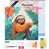 Figured'Art Mini Diamond Painting Art 5D kit completo 25x25cm Tela già Incorniciata Interamente da Ricoprire di Diamonds Rotondi - Bradipo Tropicale - Pittura Diamante - Attività Creativa per Adulti