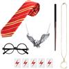 WanderGo Set di 10 accessori per costume da mago con bacchetta magica, cravatta a righe, occhiali con montatura rotonda, collana da mago, tatuaggio temporaneo per cosplay, travestimento di Halloween