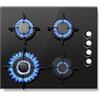 SNDOAS Piano cottura 4 fuochi Gas, Piano Cottura a Gas incassato da 60cm con 4 Fuochi e Vetro Temperato Nero, 8000W, Gas naturale/Propano