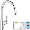 GROHE Start Curve 305620000 - Rubinetto da cucina con beccuccio alto rimovibile, forma C, girevole a 360°, installazione QuickFix, limitatore di flusso ecologico, cromato