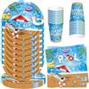 MEZHEN Piscine Stoviglie per Feste di Compleanno Stoviglie per Compleanno Giungla Piatti Bicchieri di Carta Tovaglioli Forniture per Feste d'été 20 Ospiti