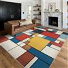 Generico Tappeto Salotto Mondrian 80x150 cm, Tappeto Geometrico Astratto, Antiscivolo Pelo Corto Lavabili per Camera da Letto Cucina Bagno P-&82