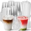 KAHEIGN 50 Pezzi Bicchieri di Plastica Trasparenti con Coperchio e Cannucce di Carta, 360ml Bicchiere da Caffè in Plastica Riutilizzabile per Freddo Caffè Frullato Frappè Freddo Bevande Festa Catering