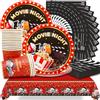 Huaxintoys Tema Cinematografico Decorazioni per Feste di Compleanno,Notte del Cinema Party Stoviglie Include 16 Piatti Carta, 16 Bicchiere di Carta, 20 Tovaglioli Carta e 1 Tovaglie