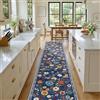 DEFYNEE Tappeto per corridoio, 60 x 300 cm, stampa floreale vintage, lavabile in lavatrice e antiscivolo, a pelo corto, tappeto antiscivolo per cucina, ideale per corridoio, soggiorno e ufficio, blu