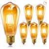 Caldarax 6 Pezzi Lampadina LED Edison Vintage E27 6W Dimmerabile, Equivalente a 60W, 600LM Bianca Calda 2200K, Vetro Ambrato, Retro Stile ST64 E27 Lampadine a Filamento per Decorazione Bar Caffè