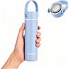 Exllena Borraccia piccola da 300 ml con manico in silicone regolabile, mini thermos con coperchio in acciaio inox, leggera e compatta, 100% a prova di perdite, ideale per viaggi, colore azzurro