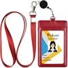 Teskyer Porta badge in pelle con cordino retrattile, bobina per badge, identità per ufficio e scuola, rosso vino
