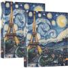 RPLIFE Raccoglitore a 3 anelli da 3,8 cm, motivo: Parigi Eiffel con asciugamano Notte stellata con portablocco a D grandi per scuola, università, ufficio