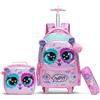 Egchescebo Zaino con Rotelle Bambina Occhi Grandi Animali Trolley Zainetto Asilo Scuola Elementare Primaria Borsa Pranzo Portamatite Carrello Valigia Ragazza per Valigia da Viaggio Rosa