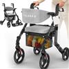 ELONEO Sedia a Rotelle Rollator 2 in 1 Pieghevole e Leggero con Seduta, Rollator da Esterno Pieghevole e Leggero per Tutti i Terreni, Deambulatore in Alluminio, Sedia a Rotelle da Trasporto, nero