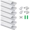 LightingWill Profilo LED 6 × 1 m, profilo in alluminio a forma di U, colore argento con copertura bianco latte, tappi terminali e clip di montaggio, guida LED per strisce LED
