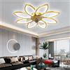 YUNZI LED Ventilatore da soffitto con luci e telecomando 66W Dimmerabile Luci del ventilatore a soffitto Moderno Lampada da soffitto per Salotto Camera da letto, Inversioni della ventola (Oro, 90CM)