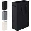 Virklyee Cesto per Biancheria Stretto Sottile,Cesto della Biancheria con Manici,Portabiancheria lavanderia,con copertura in rete con coulisse, Salvaspazio,39x19x61CM,45L (Nero)