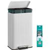 SONGMICS Pattumiera da cucina, 50 l, con pedale, coperchio a chiusura morbida, secchio interno rimovibile, in acciaio, 15 sacchetti per la spazzatura (codice K) inclusi, bianco nuvola LTB586WZ02