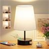 PreeOtti Lampada da Comodino Touch con Porte di Ricarica USB-C+A, Dimmerabile a 3 Vie, Paralume Bianco Base Nera, Piccola Lampada da Tavolo per Camera da Letto Soggiorno Ufficio(Lampadina Inclusa)