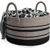 Rieeyrslza Cesto Portabiancheria in Corda Intrecciata D40 x H25 CM Pieghevole Cesta Decorativa Stoccaggio Paniere con Maniglia 32L Tessuto Naturale Cesto per Coperte Esperto Archiviazione(Iuta+Nero)