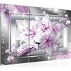 Runa Art Fiori Gigli Quadri Soggiorno Grande Rosa Grigio Astratto 120 x 80 cm 3 Pezzi Decorazione Murale 021731b