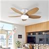 AQLEDY Ventilatore Pale Da Soffitto Con Luce E Telecomando, Silenzioso 5 Pale Lampadario Con Ventola, Dimmerabile LED Plafoniera Ventilatore Per Camera Da Letto, Cucina, Soggiorno-White+WoodGrain||36in