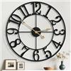 Mee 2ou Orologio da Parete Gigante 80cm, Silenzioso Stile Rustico in Metallo con Quadrante in Legno, Orologio a Batteria per Soggiorno, Camera, Cucina, Ufficio, Decorazione Casa