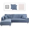 Lydevo Copridivano con Penisola Elasticizzato,Copridivano Angolare a Sinistra/Destra Universale con 2 Federi,Fodere Divano Penisola Forma di L,Chaise Longue Sofa Cover(1 Posto+2 Posti,Grigio Blu)