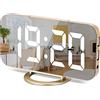 Sukeen Sveglia digitale con schermo LED grande, con superficie a specchio adatta per truccarsi, dimmerabile, 3 livelli di luminosità, con 2 porte USB, una decorazione moderna per casa e camera da letto, oro