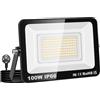 Willpower Faretto LED Esterno 100W 10000LM, Faro LED con Spina Proiettore 3000K Bianco Caldo IP66 Luce di Sicurezza Illuminazione per Garage Giardino Cortile Patio Piazza Officina