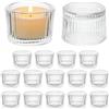ASSRECT Set da 16 Portacandele in Vetro Trasparente, 5cm x 3.5cm Mini Portacandele Tealight, Design Vintage con Strisce per Centrotavola, Matrimoni, Decorazioni Natalizie, Casa e Feste