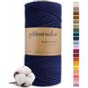 goldmariechen Tiefsee (blu profondo) Corda macramè premium 3 mm x 100 m, 100% cotone, filo di cotone per fai da te, decorazione murale, acchiappasogni e artigianato