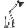 Lepro Lampada Scrivania LED Nero,Lampada da Tavolo con Clip,Flessibile Girevole Braccio Snodato Lampada da Scrivania,Lampada da Comodino con Paralume Retrò e Attacco E27 per Ufficio,Studio,Piante