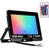 PALMEEDOR Proiettore LED RGB con Telecomando 230V, Faretto Colorato Impermeabile IP65, Luce Multicolore 120° per Giardino, Feste, Natale, Decorazioni Esterne (Nero, 50, Watt)